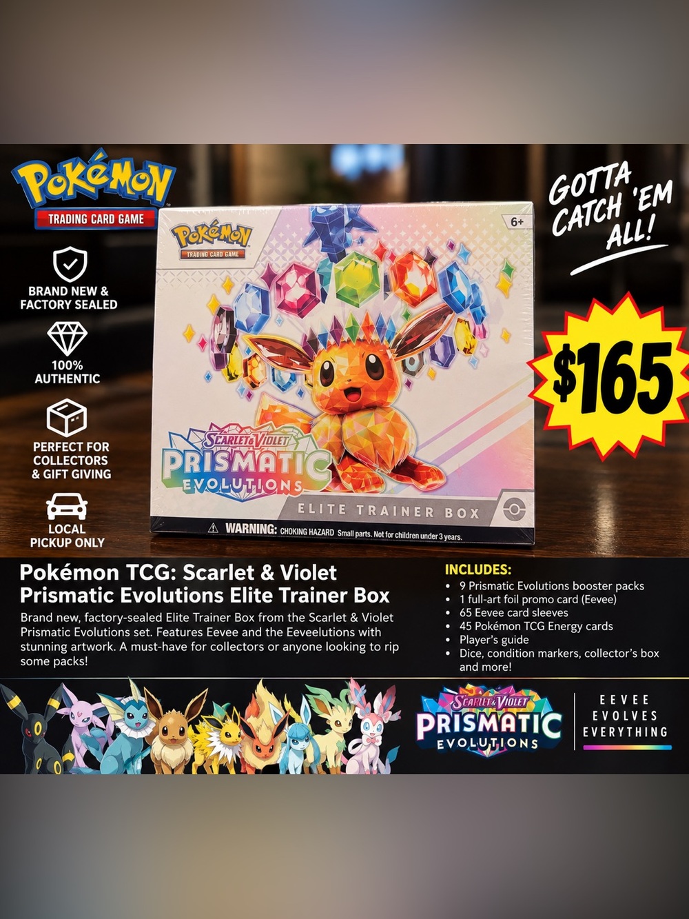 Pokemon Prismatic Evolutions Elite Trainer Box - Orange, Pink, Blue, Green